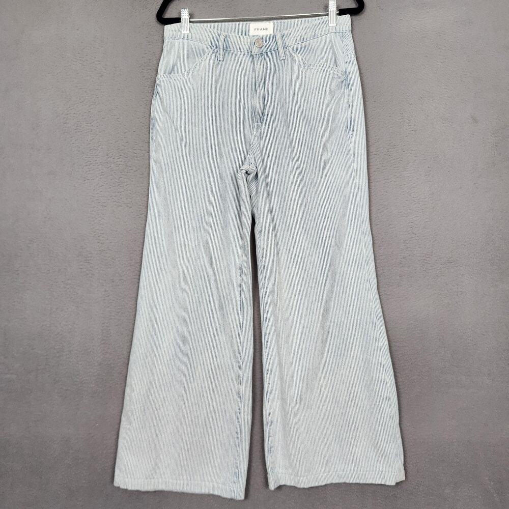 FRAME Le Baggy Palazzo Pants Womens 29 Blue Bleached Stripe High Rise Wide Leg